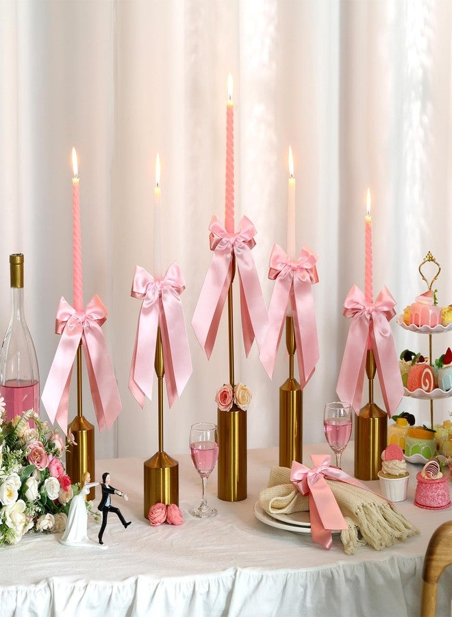 FineCheer 12 Pcs Pink Valentines Candlestick Bows Decor Double-layer Satin Ribbon Bow for Candle 7.9'' Pre-tied Bowknot with Ties for Wedding Coquette Bridal Shower Pink Party Decor Table Centerpieces - Image 5
